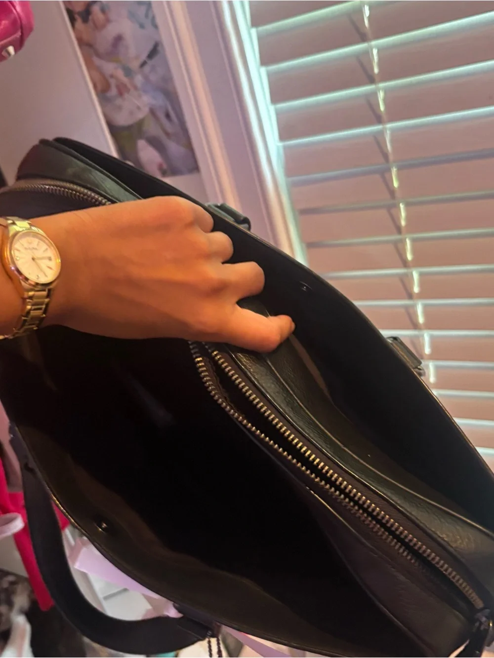 Coach Black Leather Zip-Top briefcase